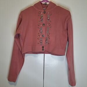 Kikit Cropped Sweater w Ribbon Flowers and Glitter Details Size L Cottagecore